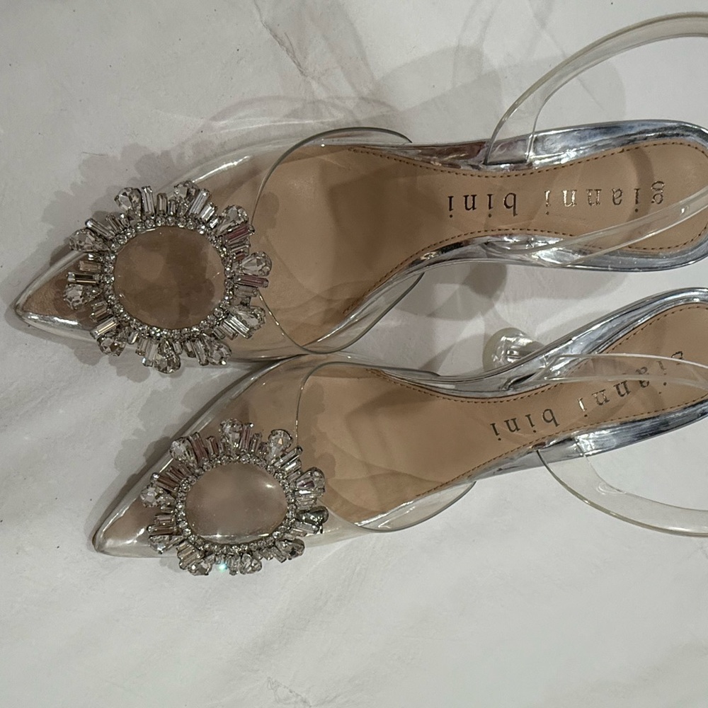 Gianni Bini Silver Heels with Crystal Accents